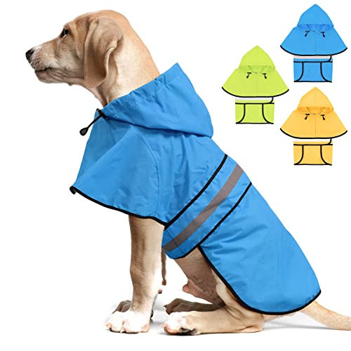 Weesiber Wasserdichter Verstellbarer Hunderegenmantel - Reflektierende Hunderegenjacke mit Hoodie, Leichter Hund Regenmantel Hundeponcho Zupfer für Kleine Mittlere und Große Hunde (Blau, Medium) von Weesiber