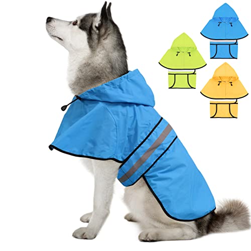 Weesiber Wasserdichter verstellbarer Hunde-Regenmantel - Reflektierende Hunderegenjacke mit Hoodie, Leichter Hunde-Regenmantel Hundeponcho Zupfer für Kleine Mittlere und Große Hunde (Blau, X-Large) von Weesiber