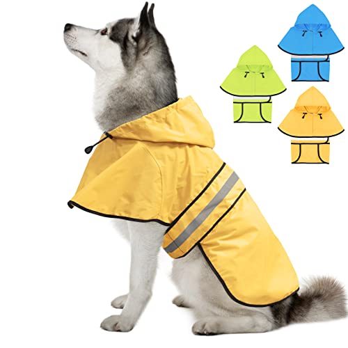 Weesiber Wasserdichter verstellbarer HundeRegenmantel – Reflektierende HundeRegenjacke mit Kapuzenpullover, leichter HundeRegenmantel Hundeponcho Zupfer für kleine mittelgroße und große Hunde (XL, von Weesiber