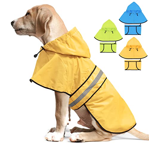 Weesiber Wasserdichter verstellbarer HundeRegenmantel Reflektierende HundeRegenjacke mit Kapuzenpullover, leichter HundeRegenmantel Hundeponcho Zupfer für kleine mittelgroße und große Hunde von Weesiber