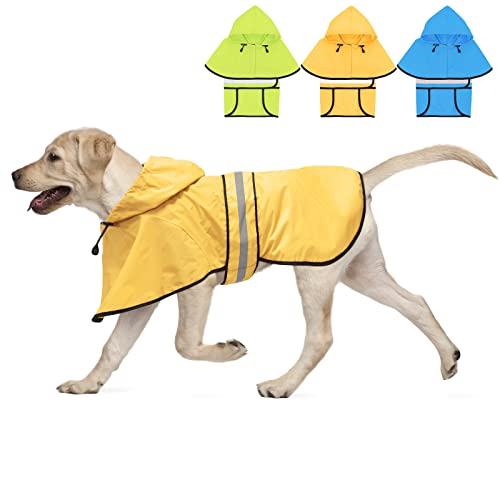 Weesiber Wasserdichter verstellbarer HundeRegenmantel Reflektierende HundeRegenjacke mit Kapuzenpullover, leichter HundeRegenmantel Hundeponcho Zupfer für kleine mittelgroße und große Hunde von Weesiber