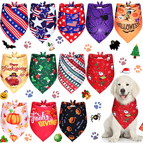 12 Stück Weihnachten Hund Bandanas Thanksgiving Hund Halstücher Halloween Patriotische Feiertage Haustiere Bandana Zubehör für kleine, mittelgroße und große Haustiere (groß) von Weewooday