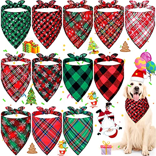 12 Stücke Weihnachten Hunde Bandana Dreieck Haustier Kerchief Klassisches Plaid Dreieck Bandana Lätzchen Schneeflocke für Klein Mittel Groß Hunde Katzen von Weewooday