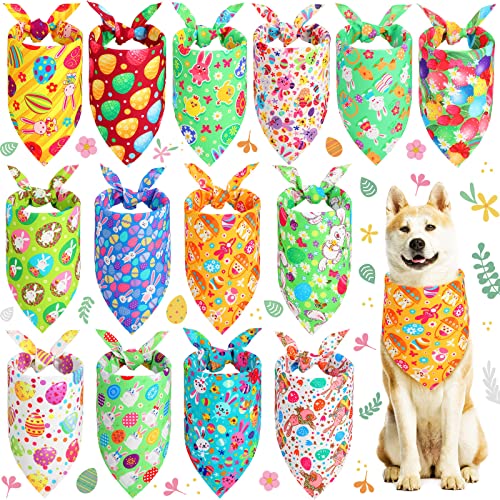 14 Stück Ostern Hunde Bandanas Set mit Hase Ei Mustern Lätzchen Dreieck Hundeschal Frühling Lätzchen Hundehalstuch Set Haustier Waschbare Hunde Bandanas für Mittlere Große Hunde Katzen von Weewooday