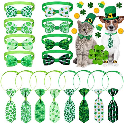 16 Stück St. Patrick's Day HundeKrawattenSet Kleeblatt Katze Fliege verstellbar Kleeblatt Fliege Halsbänder Irische Hunde Krawatten Halsband für kleine mittelgroße Hunde Katzen St. Patrick's Day von Weewooday