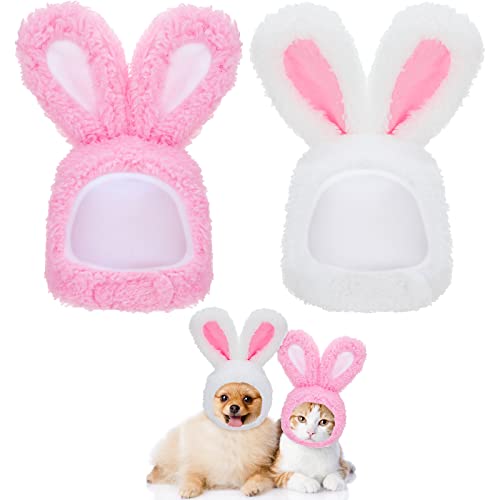 2 Stück Ostern Kaninchenohren Hüte für Katze Hunde Niedliches Katzen Outfit Hasenohren Kostüm für Kätzchen Welpen Haustier Hase Mützen Cosplay Party Zubehör, Weiß Rosa von Weewooday