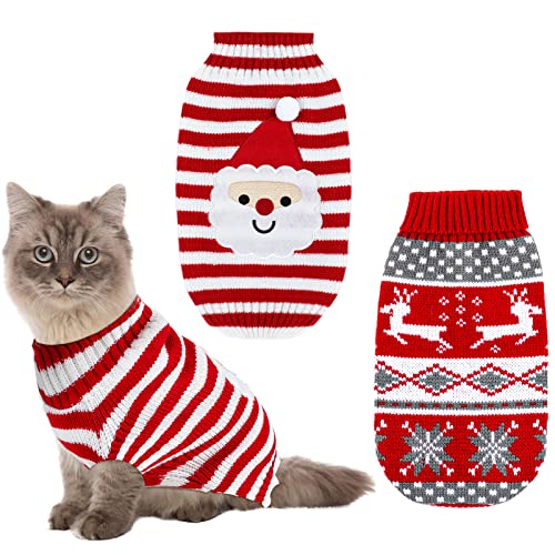 2 Stücke Hund Katze Festival Pullover Haustier Welpen Pullover Cartoon Pullover Haustier Winter Strickwaren Kleidung Kätzchen Pullover für Katzen und kleine Hunde für Valentinstag Weihnachten (Santa von Weewooday