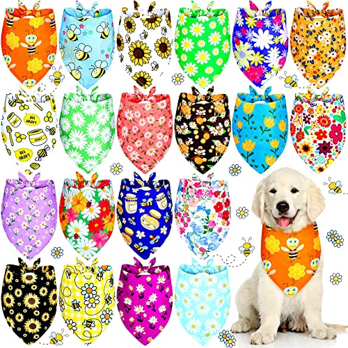 20 Stück Hundehalstücher PET Dreieckstuch Lätzchen Weihnachten Frühling Sommer Weich Doggy Kerchief Zubehör für Hunde und Katzen Bandanas PET-Kostüm mit niedlichen Mustern (Blumen, Bienen) von Weewooday