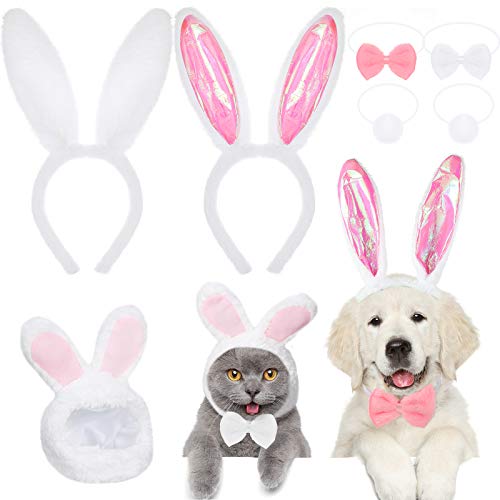 3 Sets mit Hasenohren, Osterhasenhut und Stirnband, Schwanz, Fliege, Ostern, Bequeme Party-Kopfbedeckung, Kostüm, kurzes Plüsch-Partyzubehör für Haustiere, Hunde, Welpen und Katzen (lebendiger Stil) von Weewooday