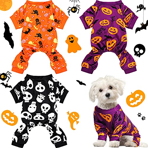 3 Stück Halloween Hund Jumpsuit Haustier Pyjama Kleidung Totenkopf Hund Welpen Strampler Bodysuit Halloween Thema Welpen Kleidung Shirt Hundebekleidung Jumpsuit für Haustier Welpen Hund Katze (S) von Weewooday