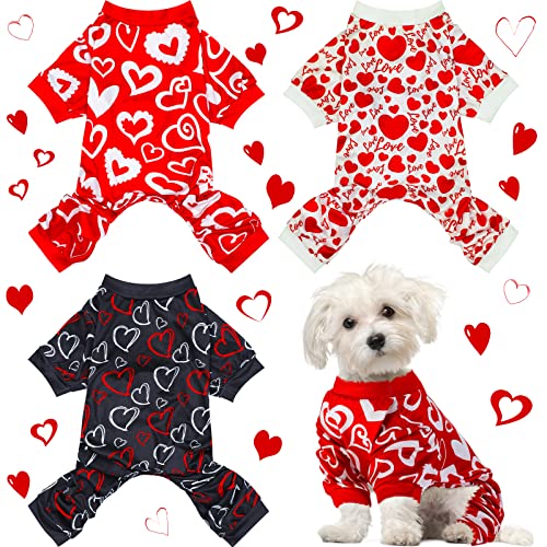 3 Stück Valentinstag Pyjama Hund Body Hund Jumpsuits Hund Geburtstag Kostüm Herz Muster Hundekleidung Hund Cartoon Bekleidung für Haustier Welpen Hund Katze (M (passend für 2,5–3,5 kg)) von Weewooday