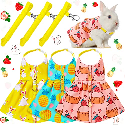 3-teiliges niedliches Kaninchen-Leine und Geschirr-Set, Kaninchen-Kleid, Laufgeschirr, Weste, ausbruchsicher, Haustierzubehör für Kaninchen, Igel, Frettchen, Meerschweinchen (Medium, Hase, Ananas) von Weewooday