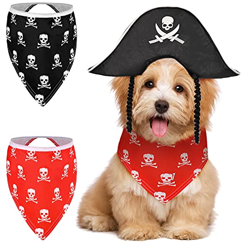 3teiliges HalloweenKostümSet für Haustiere, Piratenhut, Hund, Katze, Kapitänskappe, Totenköpfe und Knochen, HalloweenHaustierHalstuch, HundeHalstuch, HalloweenCosplayKostüme für Haustier, von Weewooday