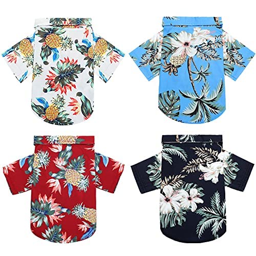 4 Stück Haustier Sommer T-Shirts Hawaii Stil Floral Dog Shirt Hawaii Printed Pet T-Shirts Atmungsaktiv Cool Clothes Beach Seaside Puppy Shirt Sweatshirt für kleine Welpen (niedlicher Stil, 2X-Large) von Weewooday