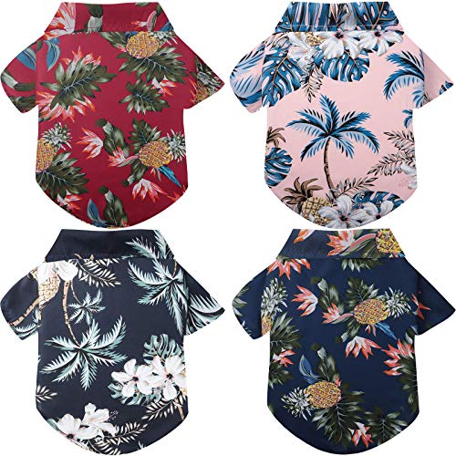 4 Stück Hunde-Shirts Hawaii-Haustier-T-Shirts Strand Kokosnussbaum Hund T-Shirts Haustier Sommerkleidung Hawaii-Hundekostüm Atmungsaktive Haustierbekleidung für mittelgroße und große Hunde Haustiere (XX-Large) von Weewooday