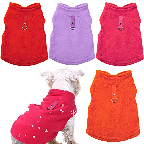 4 Stück Stoff Hundepullover mit Leine Ring Winter Fleece Weste Hund Pullover Jacke Warme Haustier Hundekleidung für Welpen Kleine Hunde Katze Chihuahua Junge (Einfaches Muster, L) von Weewooday