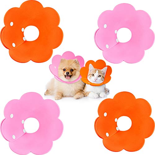 4 Stücke Blume Hals Katzen Zapfen Blüten Form Haustier Wund Heilung Halshalsbänder Verstellbar Katze Wiederherstellung Halsband Weich Elisabethanisch Halsbänder S/ M Größe (Rosa und Orange) von Weewooday