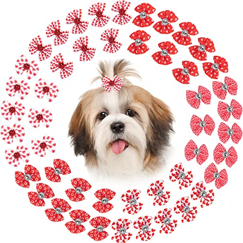 48 Stück Haarschleife Kleine Hunde Valentinstag mit Gummiband und Strass Haustier Haar Bögen Mädchen Welpenhaar Schleife Haarband Pflege Topknot Pet Schmetterling Haarspange Haarschmuck, 6 Stile von Weewooday