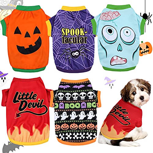 5 Stück Halloween HundeShirt Halloween Geist Haustier Kostüm Welpe Haustier TShirt Niedlich Kürbis Hundekleidung für kleine Hunde Katzen Haustier Bekleidung Halloween Party Cosplay (lustiges von Weewooday