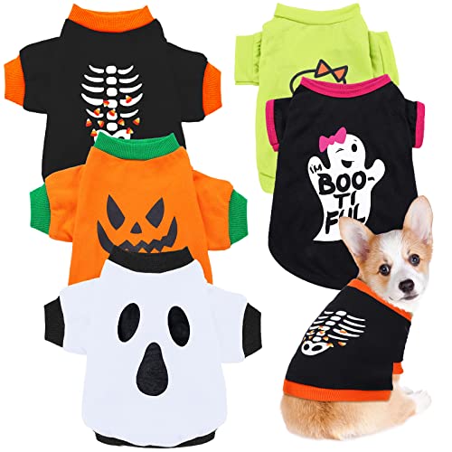 5 Stück Halloween HundeShirt Halloween Geist Haustier Kostüm Welpen Haustier TShirt Niedlich Kürbis Hundekleidung für kleine Hunde Katzen Haustier Bekleidung Halloween Party Cosplay (Gruseliges von Weewooday