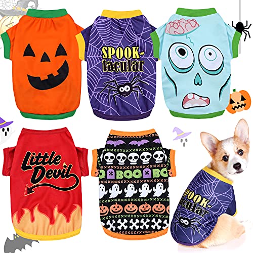 5 Stück Halloween HundeShirt Halloween Geist Haustier Kostüm Welpen Haustier TShirt Niedlich Kürbis Hundekleidung für kleine Hunde Katzen Haustier Bekleidung Halloween Party Cosplay (Lustiges von Weewooday