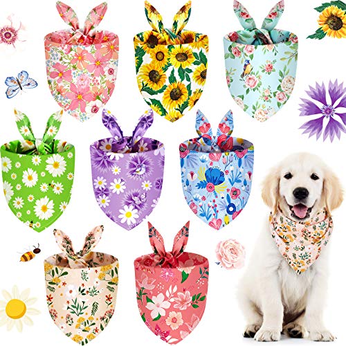 8 Stücke Frühling Blumen Hund Bandana Blume Haustier Dreieck Lätzchen Schal Gänseblümchen Rose Haustier Bandana Waschbar Verstellbar Hund Kopftuch Geeignet für Meiste Hunde und Katzen von Weewooday