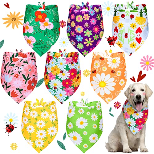 8 Stück Hundehalstücher für Sommer Blumendruck Wendbare Dreieck Lätzchen Blumen Welpen Schal Halstuch Zubehör für Hunde Katzen Haustiere (Sommerblume, L) von Weewooday