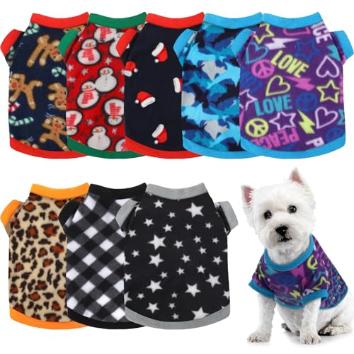 8 Stück Hundepullover Winter Chihuahua Kleidung Outfits Hund Warm Shirt Winter Welpe Kleidung für Winter Bunte Verdickung Hund Pyjama für Haustiere Welpen Hund Katze (klassisches Muster, groß) von Weewooday