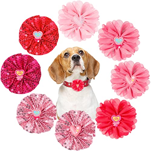 8 Stück Valentinstag Hundehalsband Verzierung Hund Fliege Halsband Blume Befestigung Schleifen Hundehalsband Slide Charms für Valentinstag Kleine Mittlere Hunde Katzen Welpen Haustier Pflege Zubehör von Weewooday