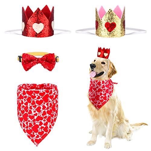 Valentinstag Hund Haustier Herzen Krone Stirnband und rote Pailletten Hund Fliege Halsband Valentinstag Hund Halstuch Haustier Dreieck Herz Liebe Lätzchen Schals Set für Hund Katze Glitzer Valentinstag Geburtstag Party Supplies von Weewooday