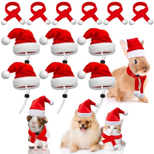 Weewooday 12-teiliges Weihnachtsmützen-Set aus Haustier, Mini-Weihnachtsmannmütze, Schal, Weihnachtsmütze mit verstellbarem Kinnriemen für Henne, Ente, Hase, Katze, Hund, Hamster, Meerschweinchen, von Weewooday