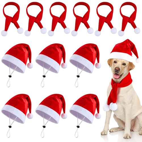 Weewooday 12-teiliges Weihnachtsmützen-Set aus Haustier, Mini-Weihnachtsmannmütze, Schal, Weihnachtsmütze mit verstellbarem Kinnriemen für Henne, Ente, Hase, Katze, Hund, Hamster, Meerschweinchen, von Weewooday