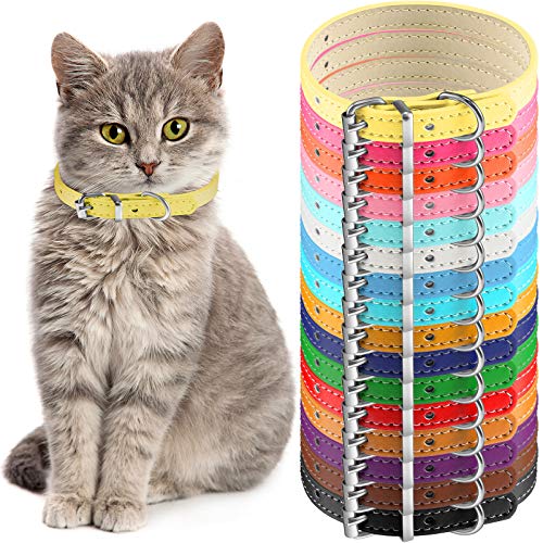 Weewooday 16 Stück verstellbare PU-Katzenhalsbänder weich gepolsterte Katzenhalsbänder buntes Welpenhalsband für kleine Haustiere, Katzen, 16 Farben und 15,2-22,9 cm von Weewooday