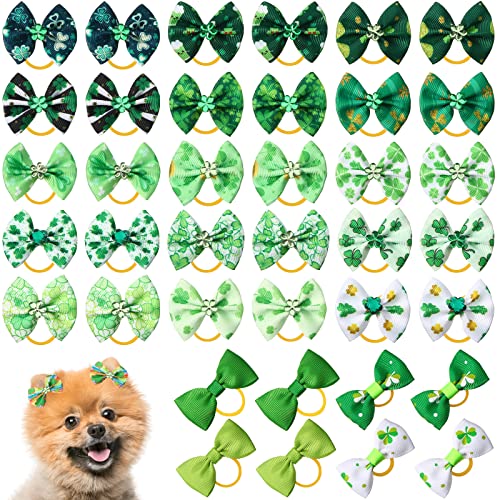 Weewooday 40 Stück St. Patricks Day Hund Haarschleife Welpen Hund Haarschmuck Irische Haustier Haare Klee Schleife mit Gummi Haarbänder für Mädchen Hunde Zubehör von Weewooday