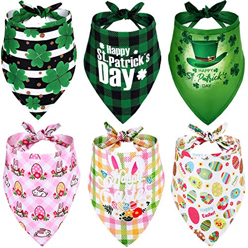 Weewooday 6 Stück St. Patrick's Day und Ostern Hund Bandana Dreieckstuch Lätzchen Katze Haustier Schal Haustier Kostüm Zubehör für kleine mittelgroße Hunde und Katzen von Weewooday