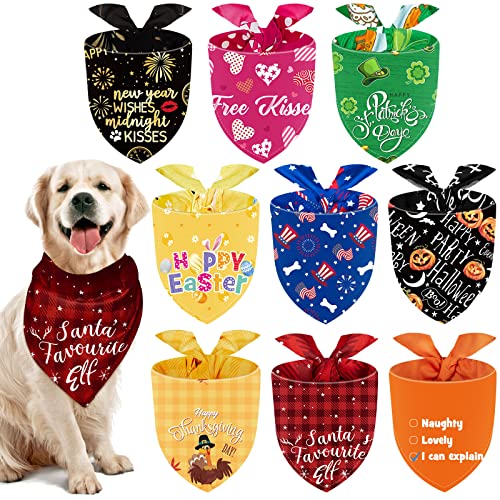 Weewooday Hundehalstücher für Weihnachten, Neujahr, Valentinstag, verstellbar, groß, waschbar, Hundehalstücher für Hundekostüm, niedliches Muster, 9 Stück von Weewooday