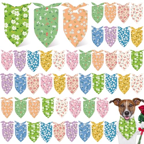 Weewooday Hundehalstücher für Hunde, Blumenmuster, weich, verstellbar, dreieckig, Hundehalstücher für kleine, mittelgroße und große Hunde, 50 Stück (50 x 35 x 35 cm) von Weewooday