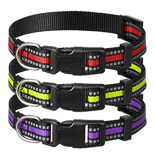 Weewooday Reflektierendes Hundehalsband, verstellbar, Nylon, reflektierend, mit Schnellverschluss-Schnalle, für mittelgroße Hunde (groß), 3 Stück von Weewooday