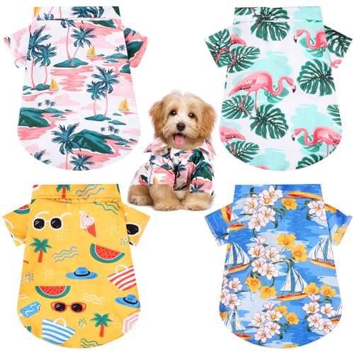 Weewooday Sommer-T-Shirts für Haustiere, Hawaii-Stil, florales Hunde-Shirt, Hawaii-Druck, atmungsaktiv, coole Kleidung, Strand, Meer, Welpen-Shirt, Sweatshirt für kleine Welpen (schöner Stil, Größe M) von Weewooday