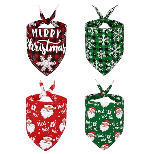 Wegitcs 4 Stück Weihnachts-Hundehalstücher, Weihnachts-Haustier-Geschenk-Bandanas mit klassischem Dreiecksdruck, kariert, Weihnachtsmann, Haustier-Schal, Lätzchen, Halstuch, Urlaubsdekoration-Set für von Wegitcs