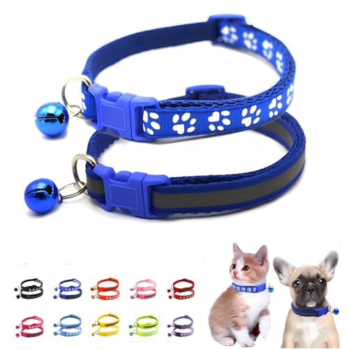 Blaue Welpenhalsbänder mit Glöckchen, 2er-Pack, Basic & Reflektierendes Katzenhalsband, Hundehalsband, Glocke für XXS, XS, kleine männliche Hunde, Haustier, Kätzchen, Tier, XS von WeimoMonkey