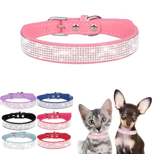 Bling Hundehalsband, Strass-Hundehalsband, niedliches Diamant-Juwel, funkelnd, ausgefallenes Leder, Katzen-Haustierhalsband für XXS, XS, S, M, L, XL, XXL, Welpen, Mädchen, weiblich, Rosa, S von WeimoMonkey