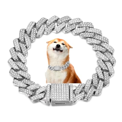 Halsband für kleine Hunde, kubanische Gliederkette für Hunde, Schmuck, Diamant-Glitzer, Strass, Halskette, glitzernd, Metall, 14 mm breit, Haustier für Welpen, kleine, mittelgroße und große Hunde, von WeimoMonkey