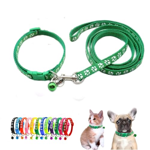 Hundehalsband für Welpen mit Glöckchen, Nylon, reflektierend, Pfotenabdruck, Katzenhalsband, für Jungen, für XXS, XS, kleine Haustiere, Streu, kleines Kätzchen, Dunkelgrün von WeimoMonkey