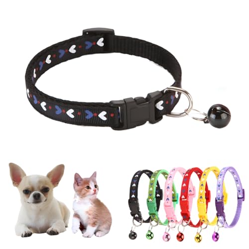 Hundehalsband für kleine Hunde mit Glöckchen, weiches Nylon, für Jungen, Kätzchen, Halsband, Schnalle, Herz, verstellbar, 19–32 cm, für XXS, XS, kleine Haustiere, Katzen, Hunde, Tierstreu, klein von WeimoMonkey