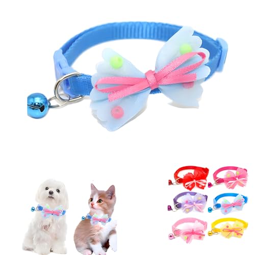 Hundehalsband mit Glöckchen, Katzenhalsband mit Fliege, Welpenhalsband für Mädchen, verstellbar, für XXS, XS, kleine Haustiere, Kätzchen, Hunde, Tierstreu, Größe XS, Blau von WeimoMonkey