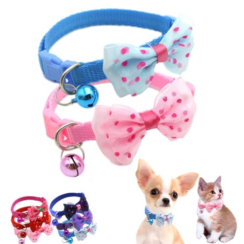 Hundehalsband mit Glöckchen, niedliches Katzenhalsband mit Glöckchen, verstellbar, für XXS, XS, kleine Hündinnen, Haustiere, Kätzchen, Tiere, Rosa und Himmelblau, 2 Stück von WeimoMonkey