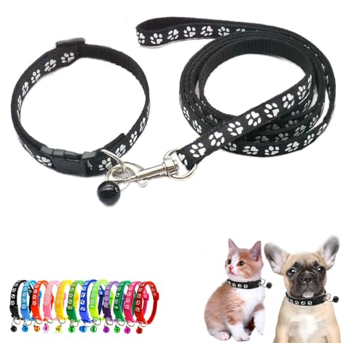 Hundehalsband mit Glöckchen-Leine, Nylon, reflektierend, für kleine Hunde, Pfotenabdruck, für XXS, XS, S, Hund, Kätzchen, Haustier, klein von WeimoMonkey