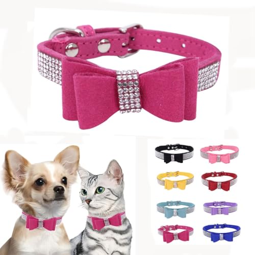 Hundehalsband mit Strasssteinen, für mittelgroße Hunde, Diamanten, glitzernd, glitzernd, mit Schleife, verstellbar für XXS, XS, kleine, mittelgroße und große Rassen, Größe M von WeimoMonkey