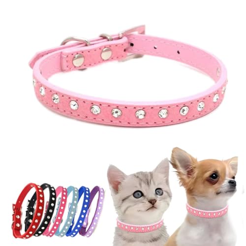 Hundehalsband mit Strasssteinen, glitzernd, weich, glitzernd, Kristall, für Welpen, Katzen, Kätzchen, Haustier-Halsbänder, verstellbar für XXS, XS, S, M, Rosa von WeimoMonkey